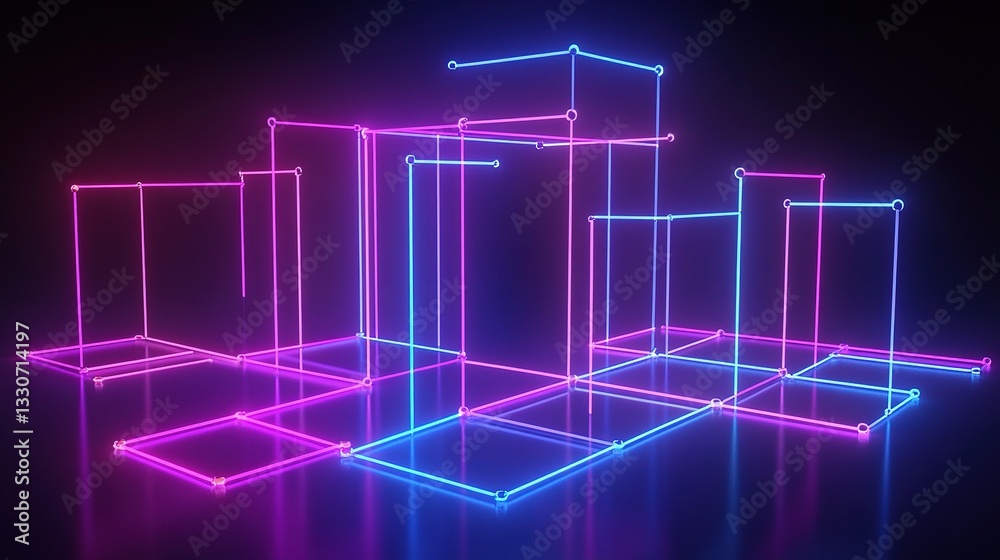 Poster colorful 3d hierarchical graph with interconnected data points
