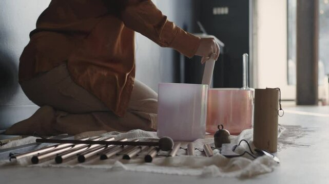 Sound healing bath using crystal singing bowls