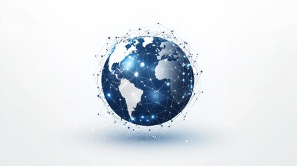 Global Network Connection, Digital World Map with Bright Nodes