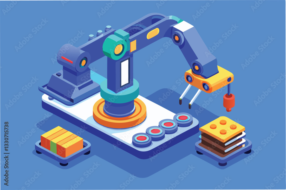 Fototapete vector illustration of an industrial robotic arm working on a production line in a modern factory se