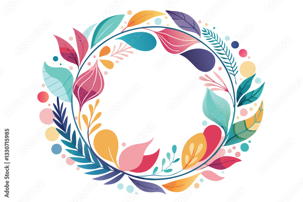 Aufkleber Colorful vector illustration of abstract floral and wavy patterns forming a circular frame for creative projects and designs