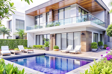 Fototapeta premium Modern luxury home with pool and patio (8)