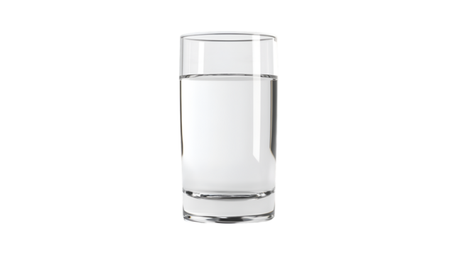 Tall glass filled with clear liquid refreshing drink water, isolated on transparent background