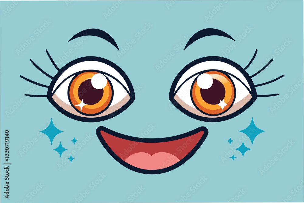 Aufkleber bright and cheerful vector illustration of a happy face with sparkling eyes and a wide smile, perfec
