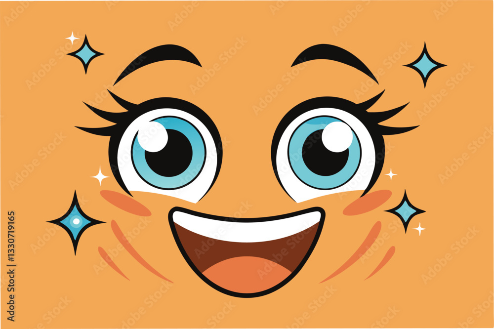 Aufkleber bright and cheerful vector illustration of a happy face with sparkling eyes and a wide smile, perfec