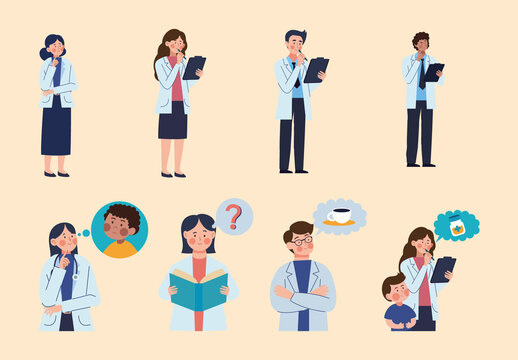 Colorful Medical Doctor Decision Making Illustration Set