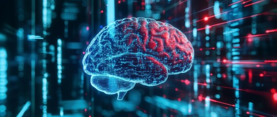 3D render of a brain with a digital technology background, an AI concept