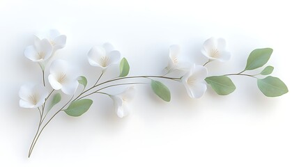Obraz premium Delicate White Flowers and Green Leaves Branch