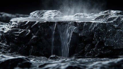 Water cascading over rough rocks