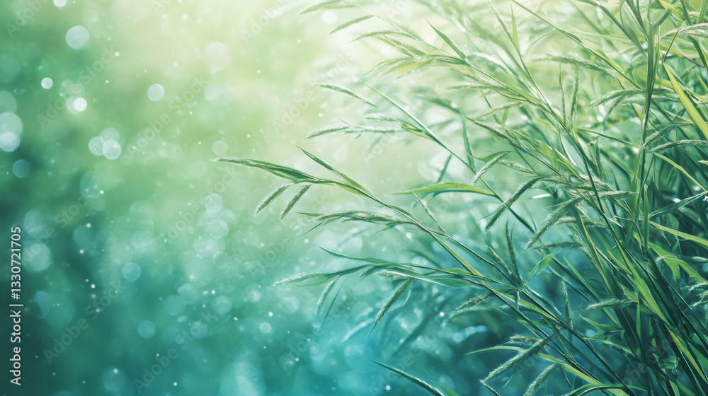 Poster green grass swaying in beautiful bokeh sunlight, creating a fresh and vibrant spring or summer scene