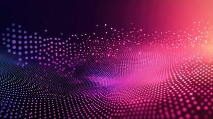 A neon pink and deep purple gradient background with a modern, digital feel