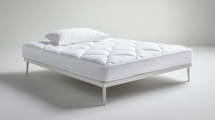 A simple white mattress with a plush pillow top, neatly set on a clean, modern bed frame