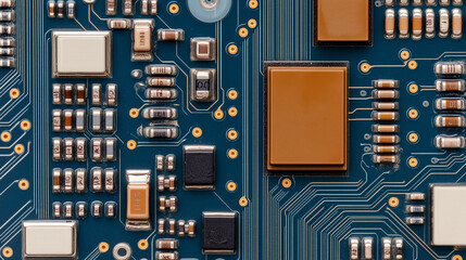 Digital Circuitry: A close-up view of a complex electronic circuit board, showcasing intricate pathways and components, symbolizing the core of modern technology.
