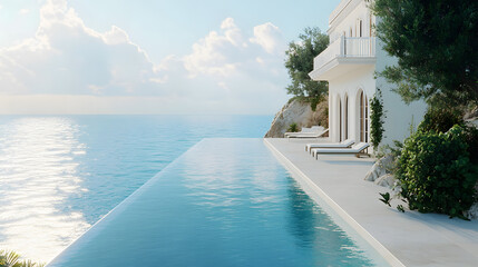 Fototapeta premium Infinity Pool Overlooking the Mediterranean Sea at a Luxurious Villa
