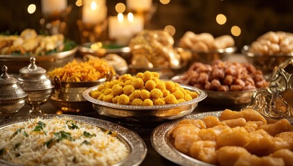 Fototapeta premium A Lavish Feast of Indian Sweets and Savories