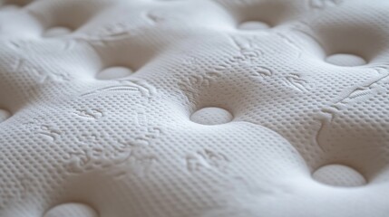 A sleek white mattress with intricate stitching and high-density foam support, modern aesthetic