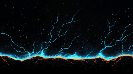 Celestial Storm: A breathtaking digital depiction of a celestial storm unleashing electrifying bolts of energy across a darkened cosmic canvas.