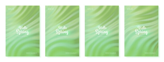 Spring gradient backgrounds set. Bright nature gradient backdrop. Summer or spring green background with soft transitions. Ecology background. Great for covers poster banner. Vector illustration.
