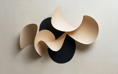 Beige Paper Shapes And Black Circle On Gray Textured Background