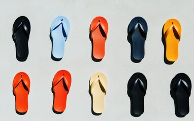 Colorful Flip-Flops On Gray Wall