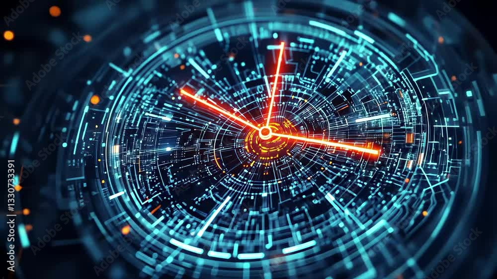 Poster data processing and time synchronization with a futuristic clock design in a connected network envir