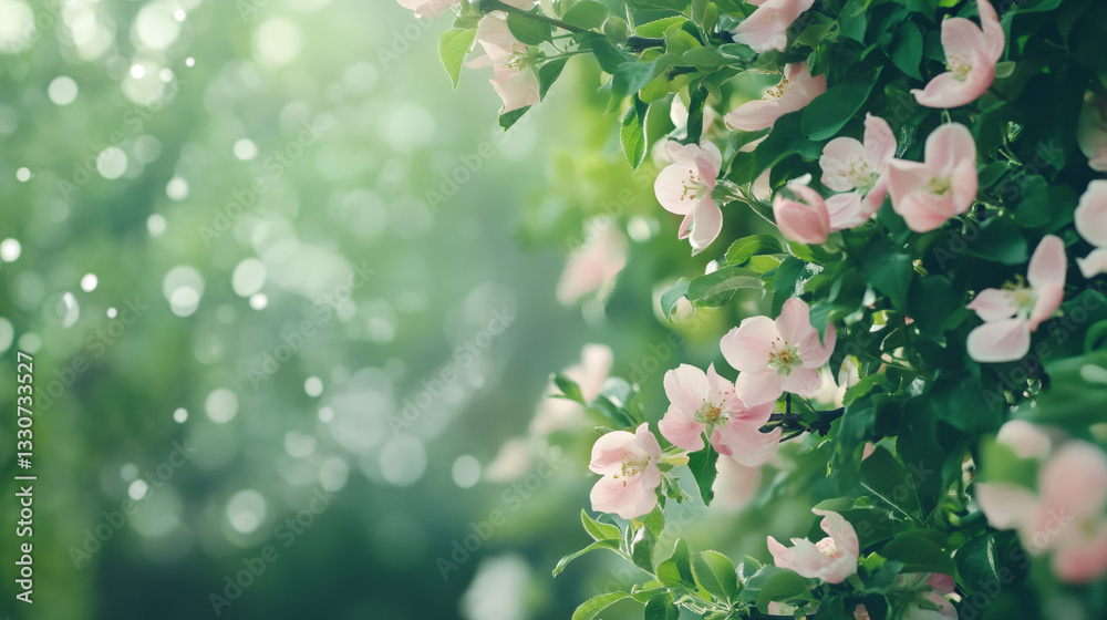 Aufkleber Beautiful pink flowers blooming on a branch in springtime creating a natural bokeh effect with copy space