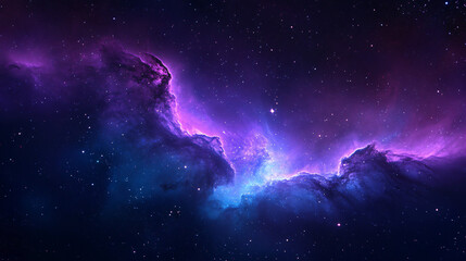 Fototapeta premium A vibrant cosmic scene showcasing swirling purple and blue nebulae against a starry background, evoking a sense of wonder and mystery.