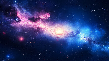 Fototapeta premium A vibrant cosmic scene showcasing a colorful galaxy with swirling stars and nebulae against a deep blue backdrop.