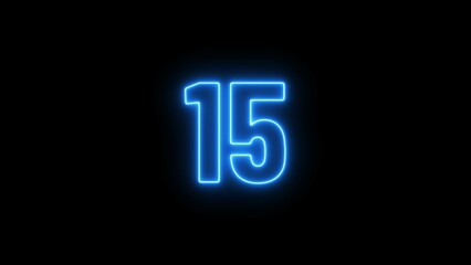 Obraz premium Abstract glowing neon text countdown 15 number illustration background 4K resolution.