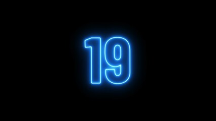 Abstract glowing neon text countdown 19 number illustration background 4K resolution.