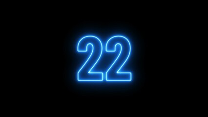 Abstract glowing neon text countdown 22 number illustration background 4K resolution.