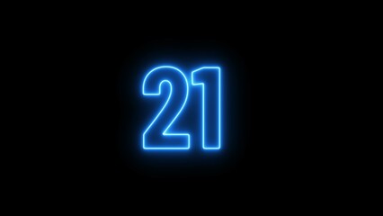 Abstract glowing neon text countdown 21 number illustration background 4K resolution.