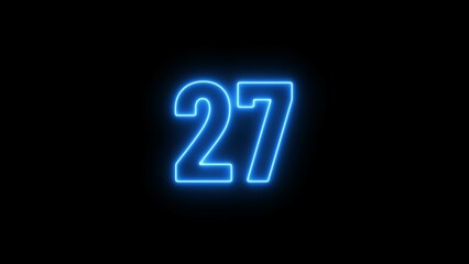 Fototapeta premium Abstract glowing neon text countdown 27 number illustration background 4K.