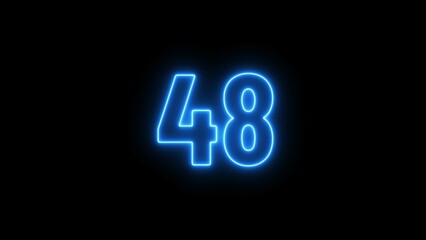 Abstract glowing neon text countdown 48 number illustration background 4K resolution.