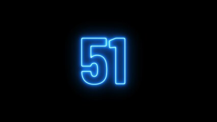 Fototapeta premium Abstract glowing neon text countdown 51 number illustration background 4K resolution.
