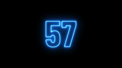 Fototapeta premium Abstract beautiful neon countdown 57 number illustration background 4K.