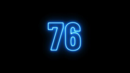 Abstract beautiful neon 76 number illustration background 4K.
