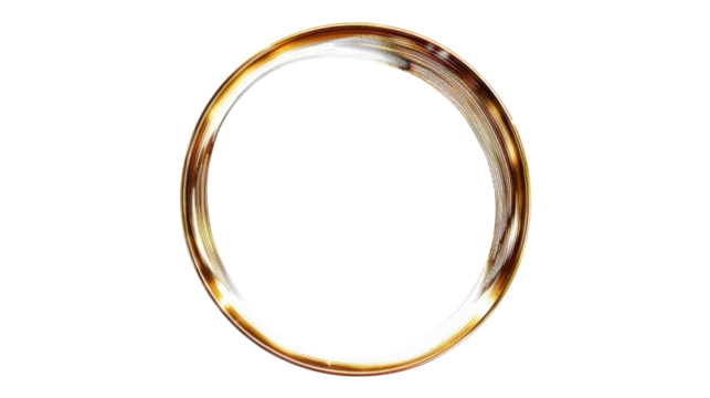 Golden ring rotating on transparent background with light effects