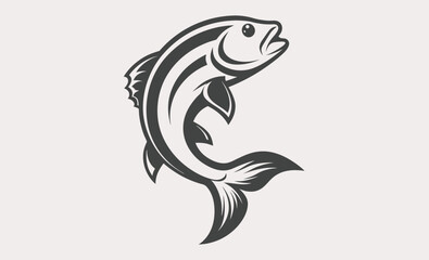 Jumping bass fish silhouette, fish silhouette vector art icon isolated on white, vector illustration 