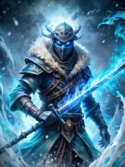 Naklejka premium young man with snowboard warrior poster wall art