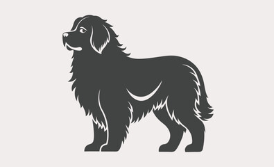 Newfoundland dog silhouette, Newfoundland Dog Vector Silhouette - Capturing the Majestic Presence and Endearing Nature of this Beloved Large Breed, Newfoundland Illustration. 
