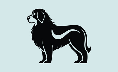 Newfoundland dog silhouette, Newfoundland Dog Vector Silhouette - Capturing the Majestic Presence and Endearing Nature of this Beloved Large Breed, Newfoundland Illustration. 