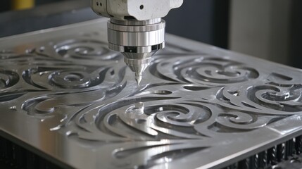 High-tech CNC laser cutting machine engraving a detailed metal design