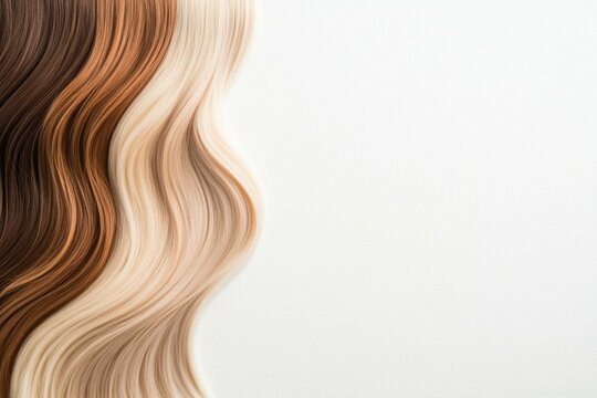 Natural hair color samples showcasing wavy textures in shades of brown, blonde, and light brown, ideal for discussions on hair trends and beauty concepts