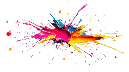 Colorful cmyk paint splashing on transparent background