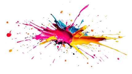 Colorful cmyk paint splashing on transparent background