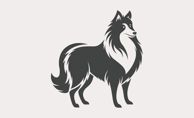 Shetland sheepdog silhouette, Shetland sheep Dog black silhouette vector, Simple silhouette Design vector icon with white background 