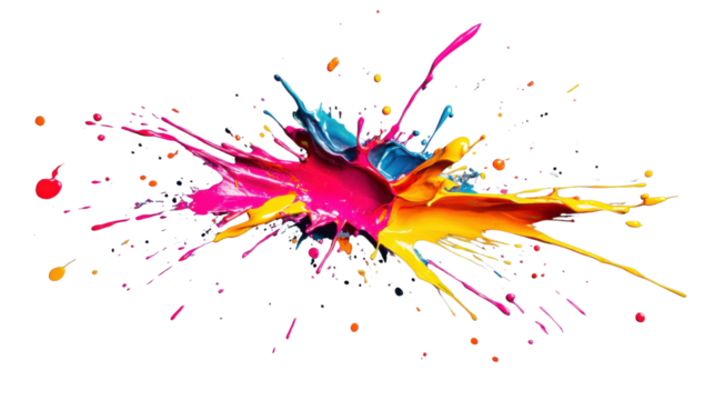 Colorful cmyk paint splashing on transparent background