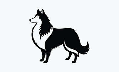 Shetland sheepdog silhouette, Shetland sheep Dog black silhouette vector, Simple silhouette Design vector icon with white background 