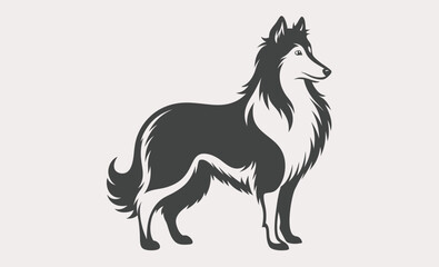 Shetland sheepdog silhouette, Shetland sheep Dog black silhouette vector, Simple silhouette Design vector icon with white background 